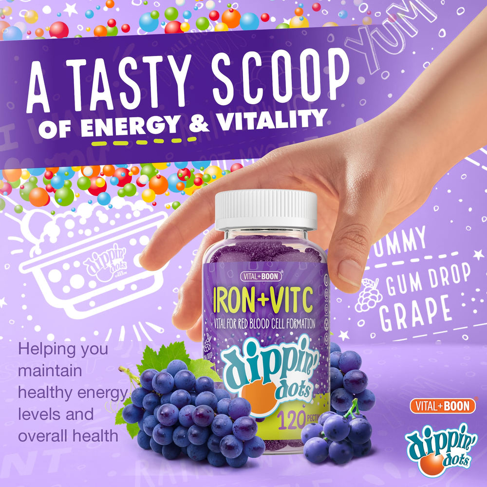 Vital+Boon nutrition panel highlighting iron and vitamin C.