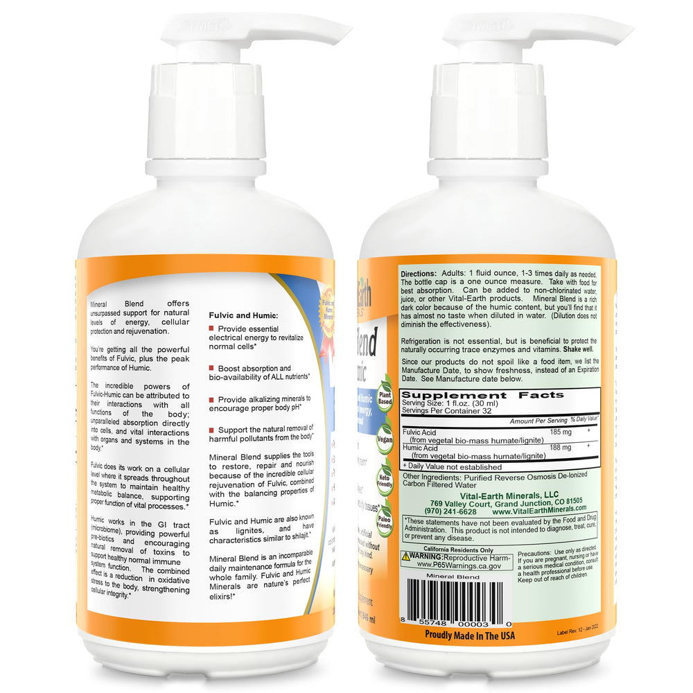 Vital Earth Minerals bottle with pump showing convenient daily serving