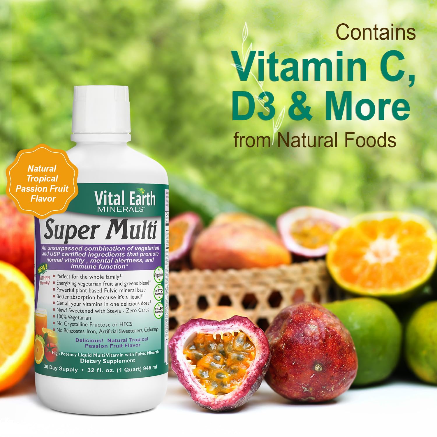 Vital Earth Minerals daily-use scene featuring adults and kids supplement routine.