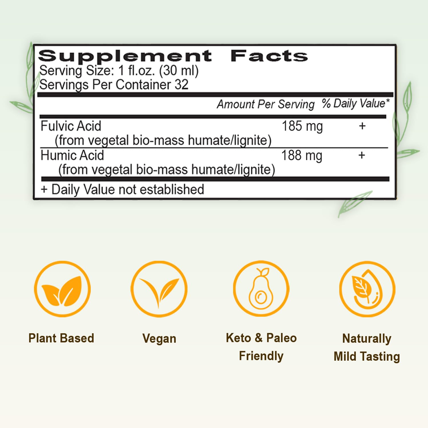 Vital Earth Minerals Fulvic Humic label closeup on BPA-free bottle.