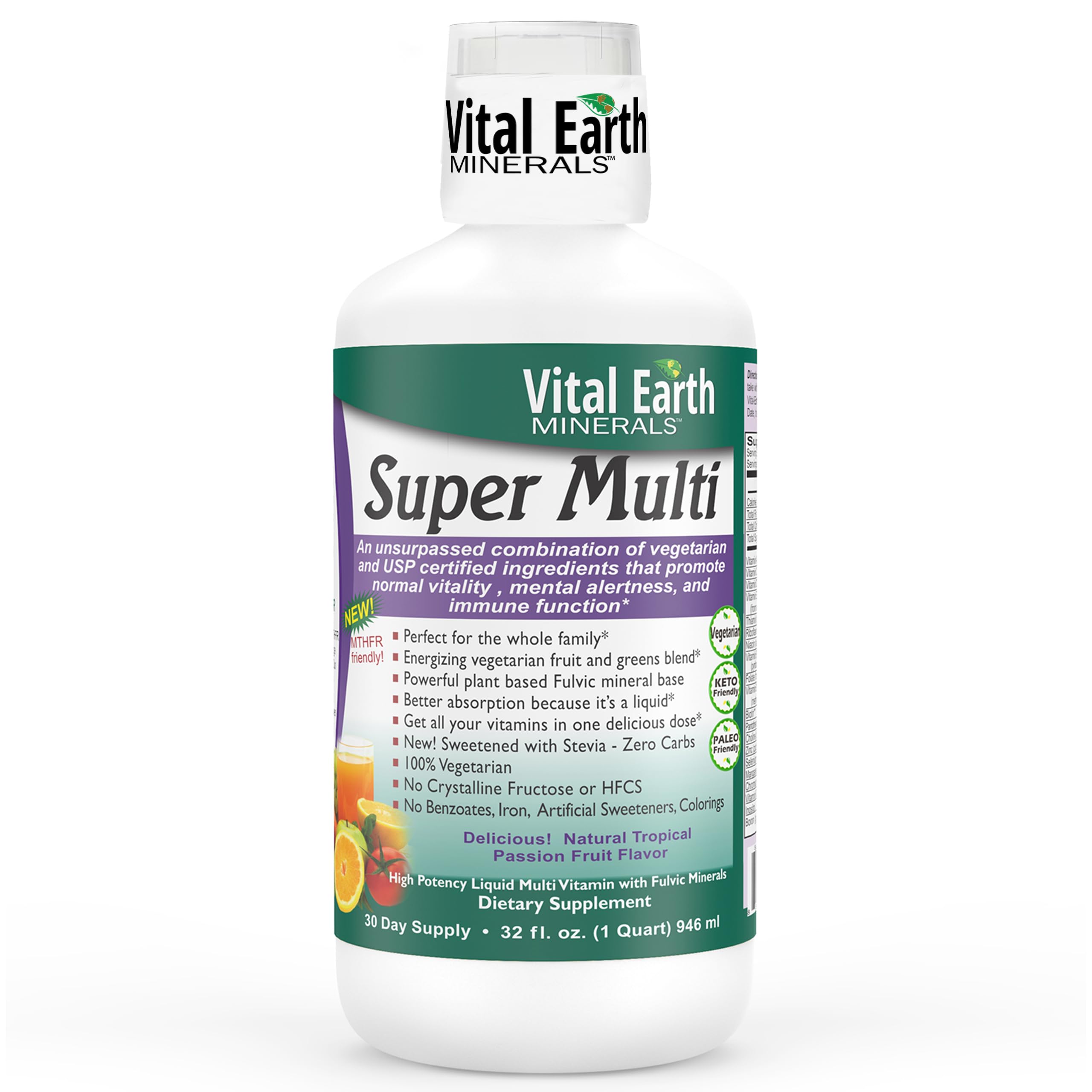 Vital Earth Minerals Super Multi bottle front, convenient all-in-one daily multivitamin for families