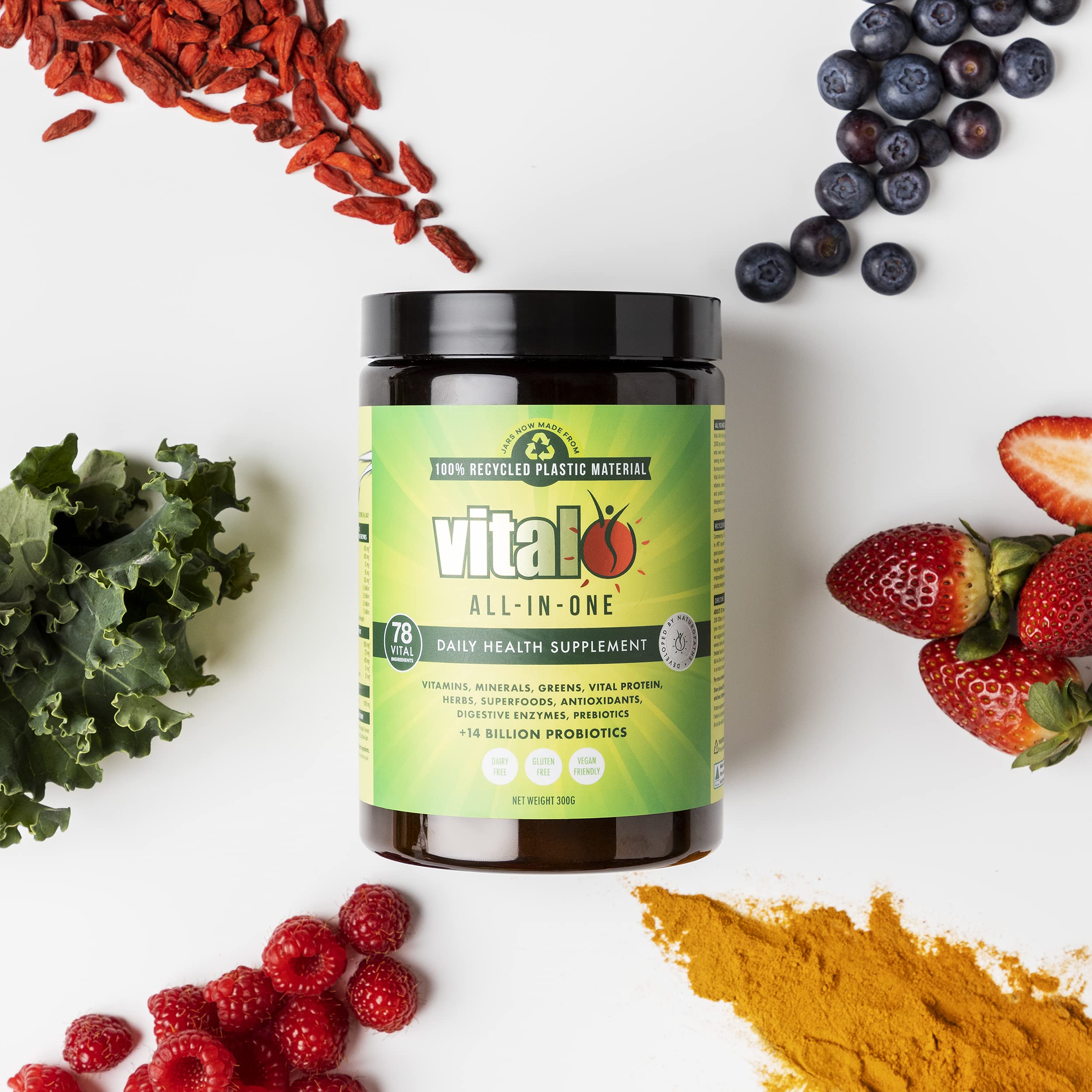 Morning routine setup with Vital Greens in a glass to boost daily energy