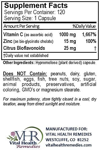 Vital Health Remedies VHR Vitamin C 1000 mg capsules closeup suggesting daily antioxidant support.