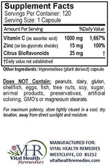 Vital Health Remedies VHR Vitamin C 1000 mg capsules closeup suggesting daily antioxidant support.