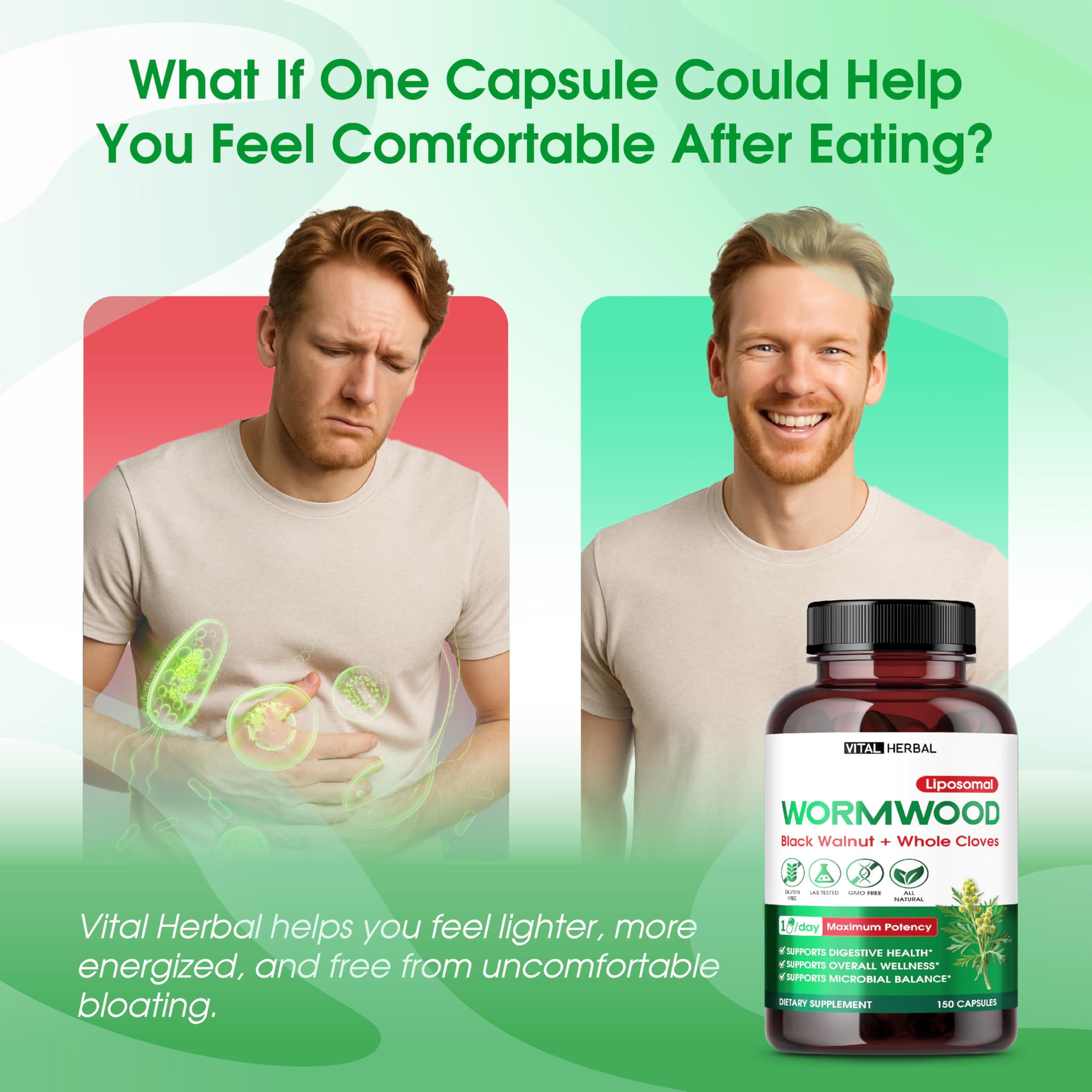 VITAL HERBAL Black Walnut capsules close-up highlights convenient gut support
