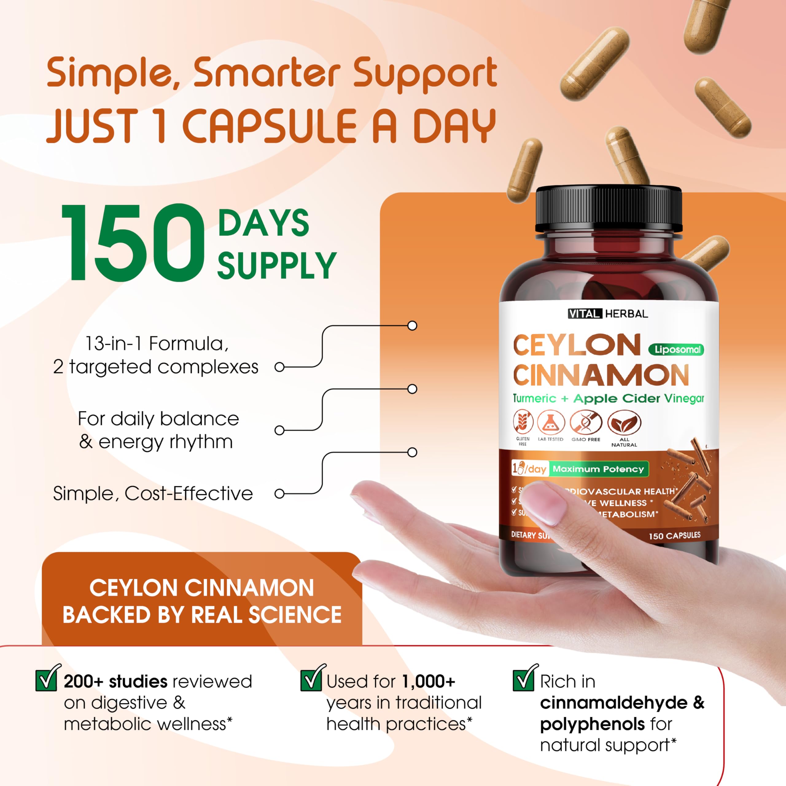 Vital Herbal ingredients close-up showing cinnamon and turmeric for daily wellness benefits