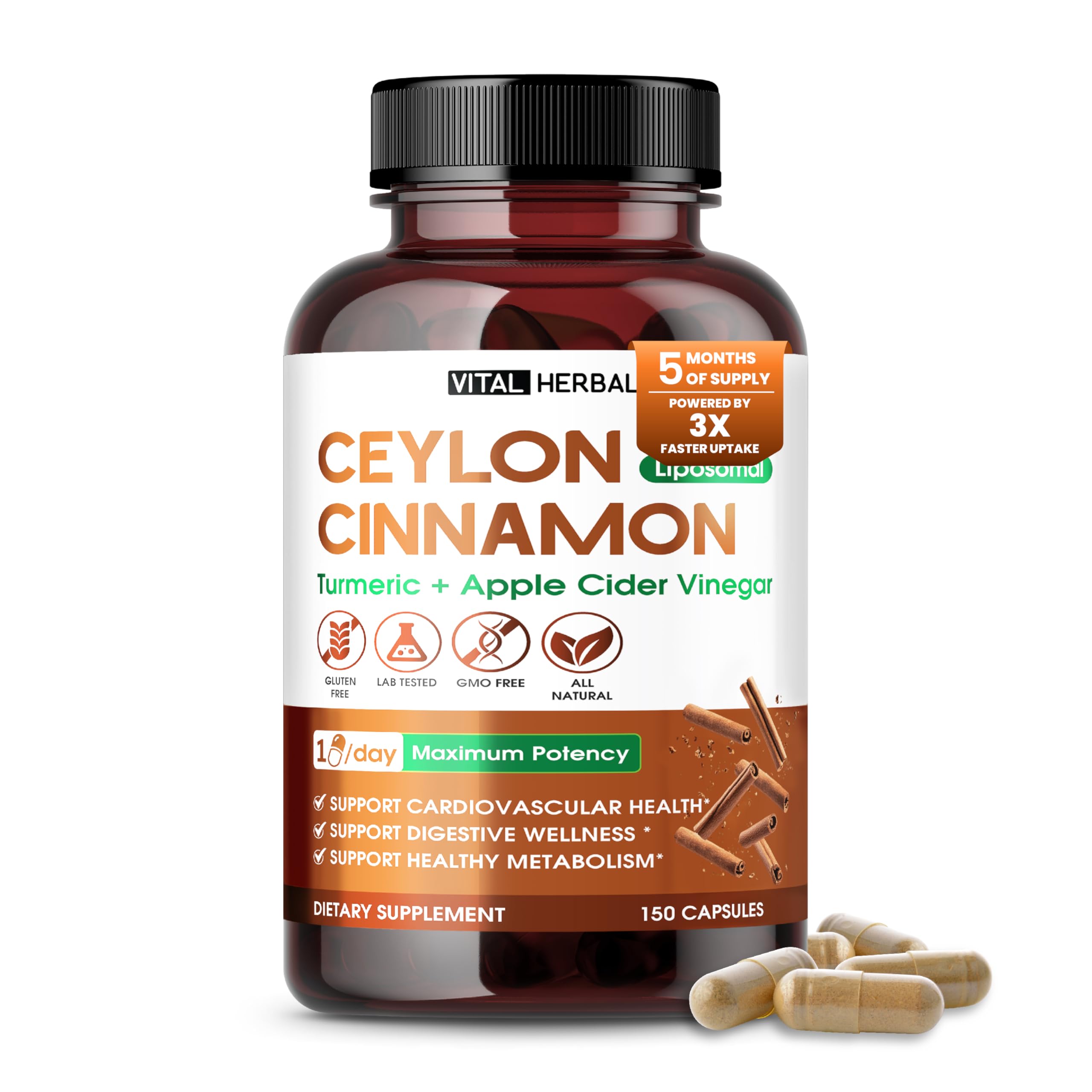 Vital Herbal Liposomal Ceylon Cinnamon bottle for daily heart-friendly wellness