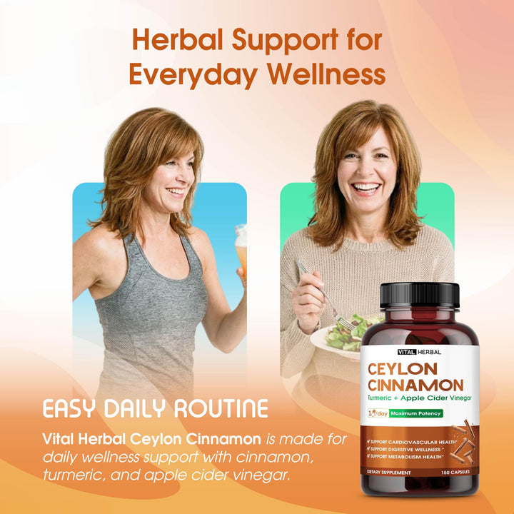 Vital Herbal Liposomal Ceylon Cinnamon capsules poured for easy daily use
