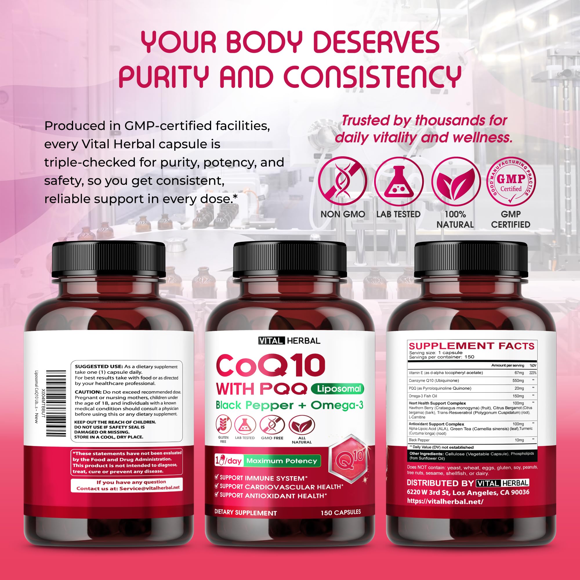 Vital Herbal omega-3 and CoQ10 capsules in a daily routine setup