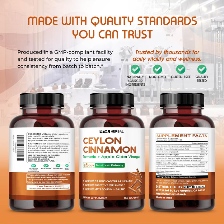 Vital Herbal packaging display emphasizes 150 capsules and straightforward routine