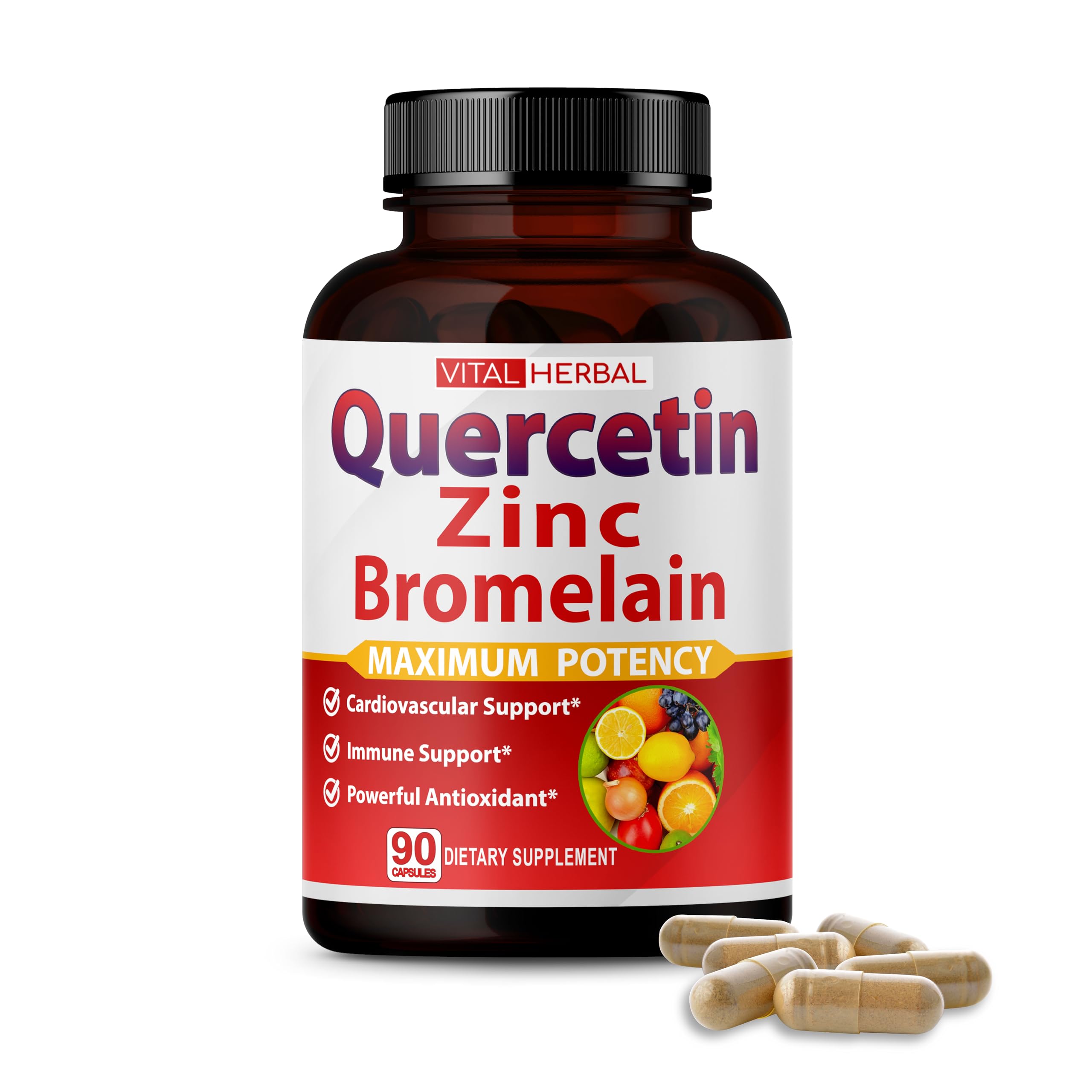 Vital Herbal Quercetin Bromelain capsules front view for daily vitality