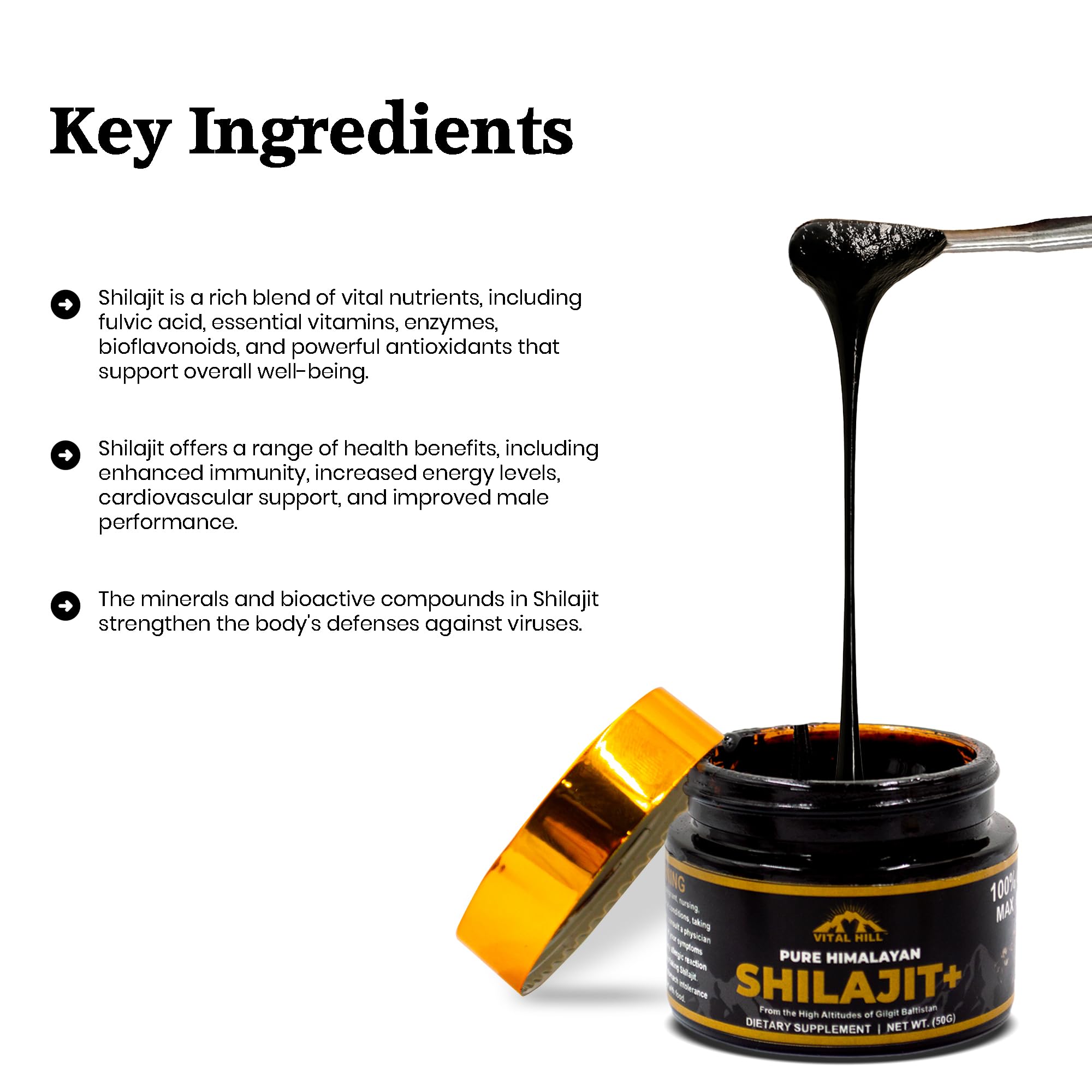 Vital Hill Shilajit packaging — compact 30g jar for on-the-go routines.