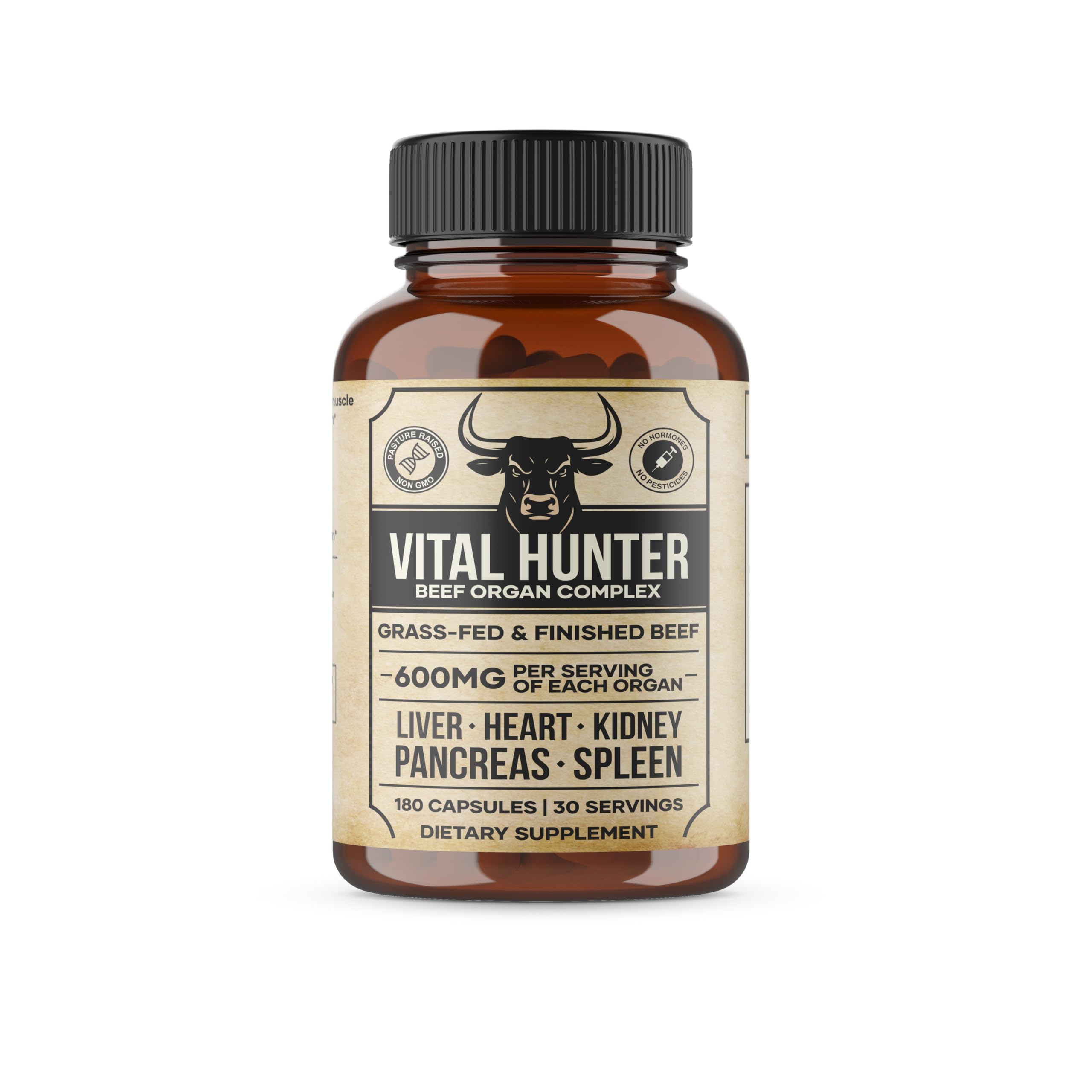 Vital Hunter beef organ capsules with liver focus for daily nutrition from grass-fed organs.