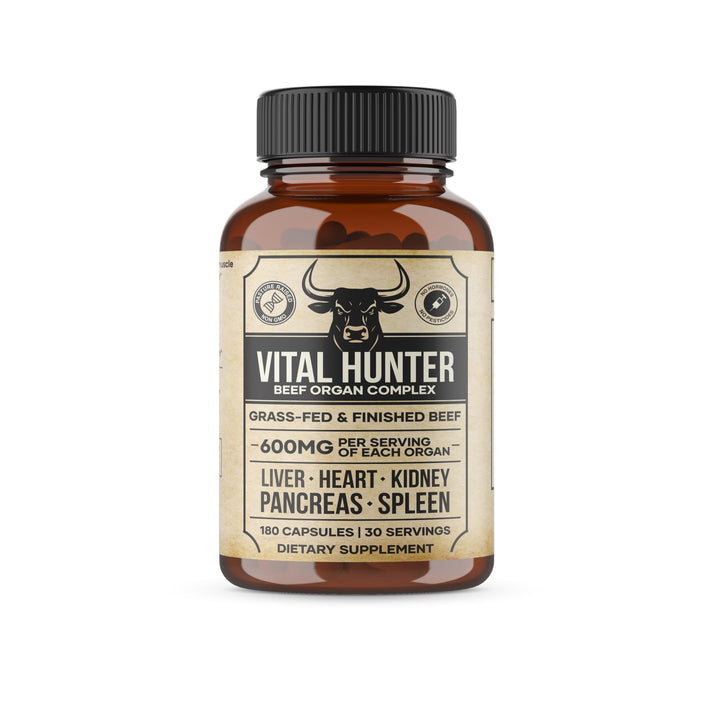 Vital Hunter beef organ capsules with liver focus for daily nutrition from grass-fed organs.