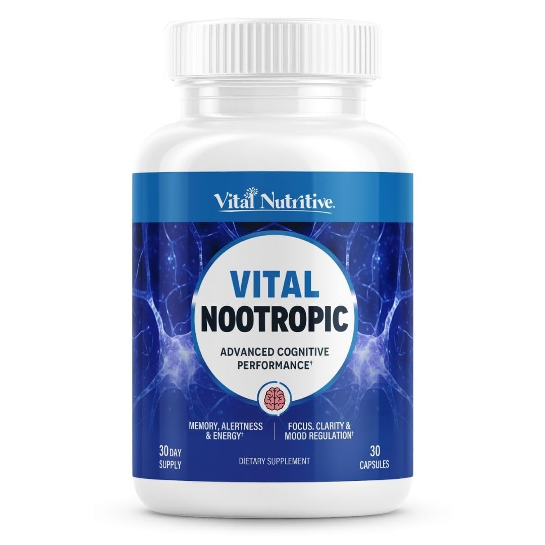 Vital Nootropic 12-in-1 bottle front boosts daily focus and energy.
