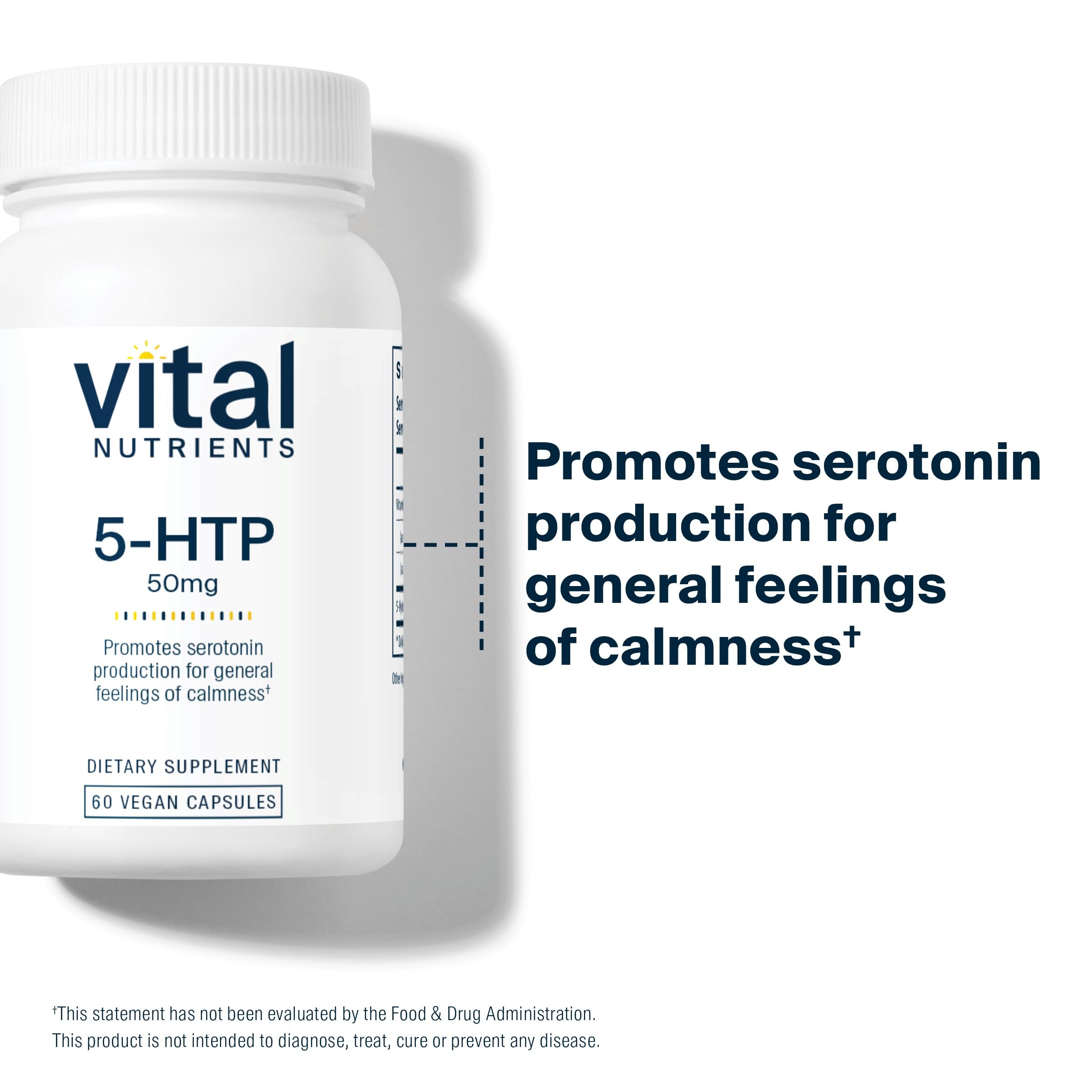 Vital Nutrients 5-HTP product on shelf conveys practitioner-trusted option.