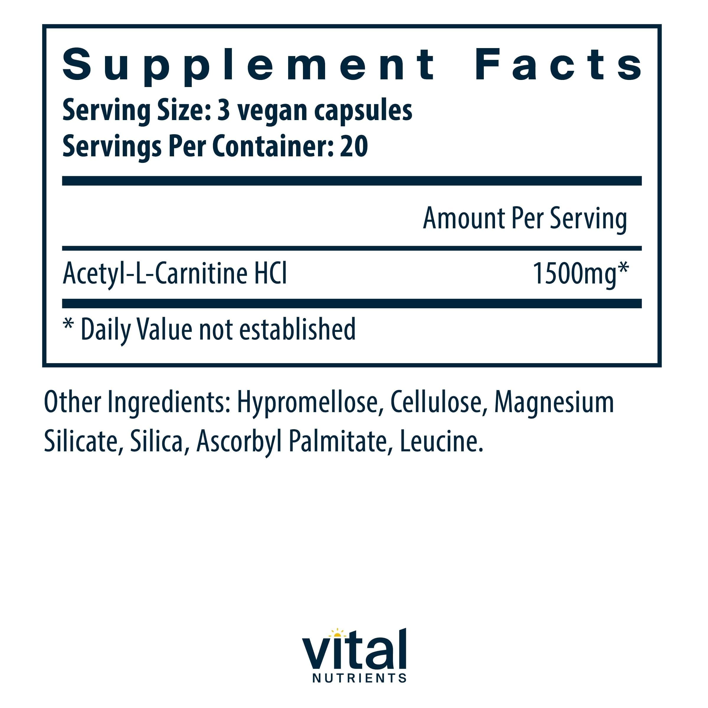 Vital Nutrients Acetyl L-Carnitine 500mg capsules for daily brain support