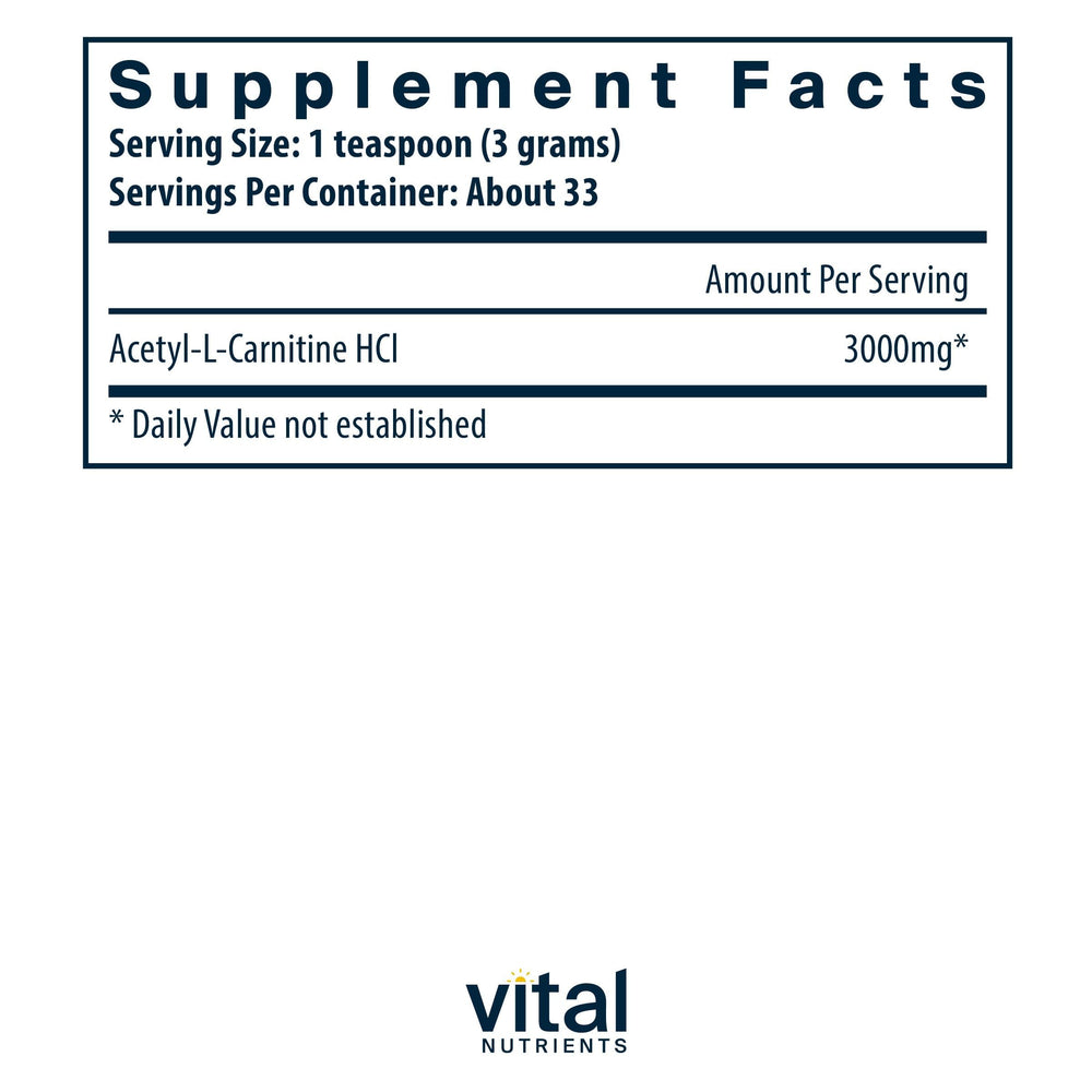 Vital Nutrients Acetyl L-Carnitine bottle closeup with label details