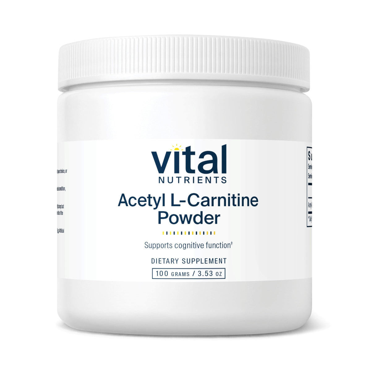 Vital Nutrients Acetyl L-Carnitine powder bottle front indicates vegan brain-support