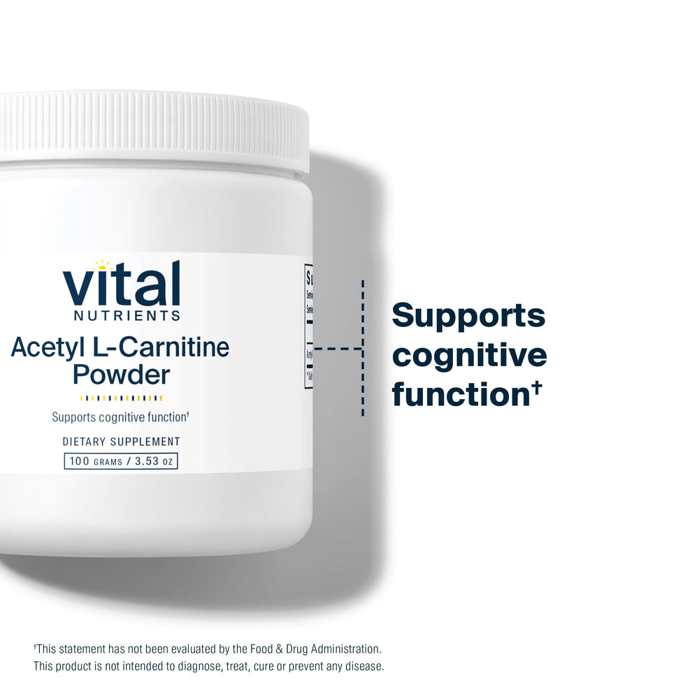 Vital Nutrients Acetyl L-Carnitine powder packaging open for quick access