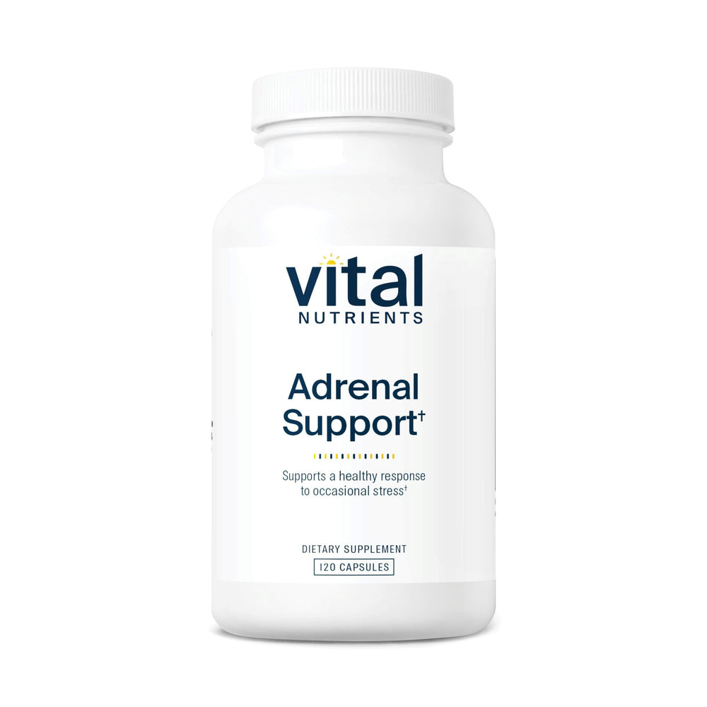 Vital Nutrients Adrenal Support bottle front view showing capsules for daily stress and energy balance