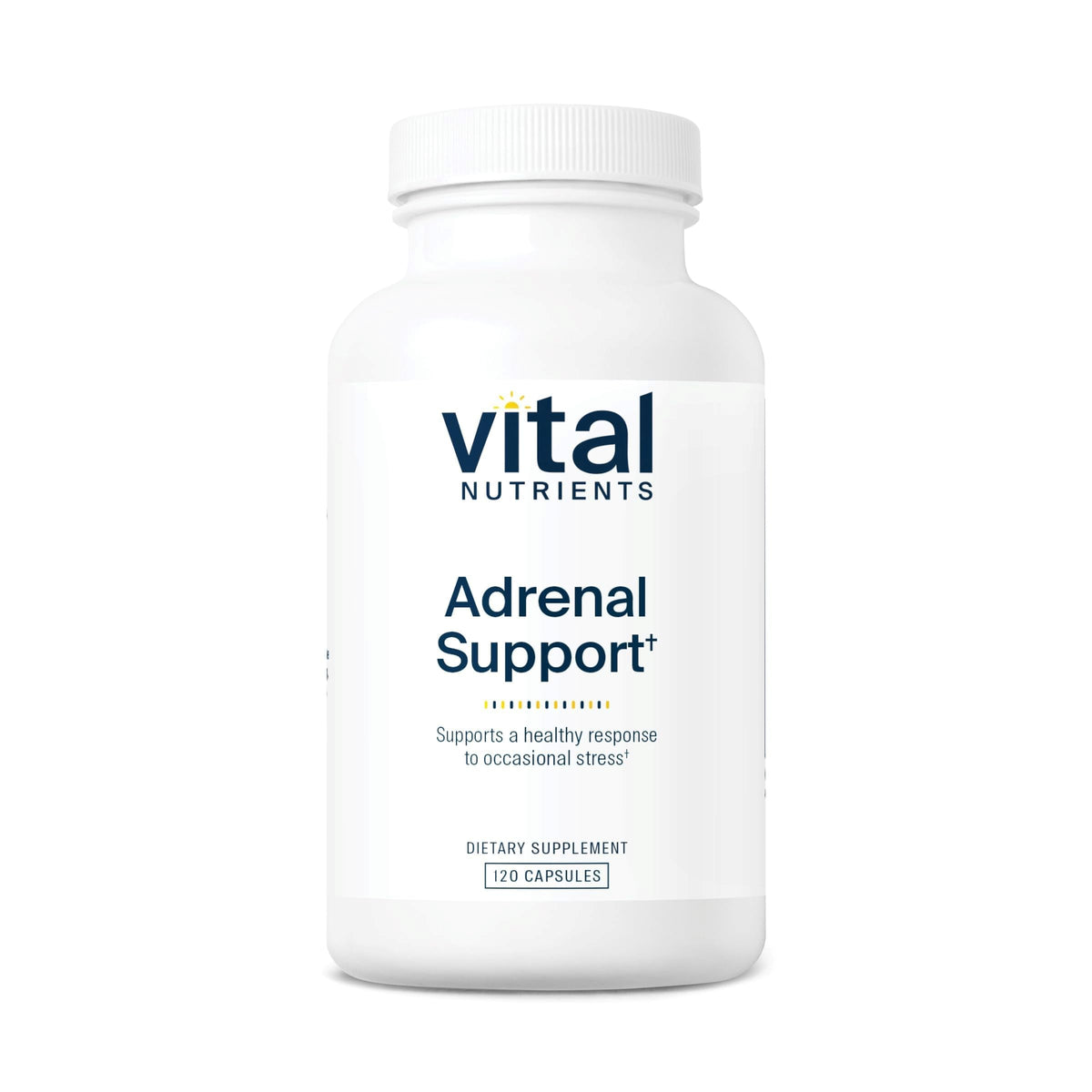 Vital Nutrients Adrenal Support bottle front view showing capsules for daily stress and energy balance