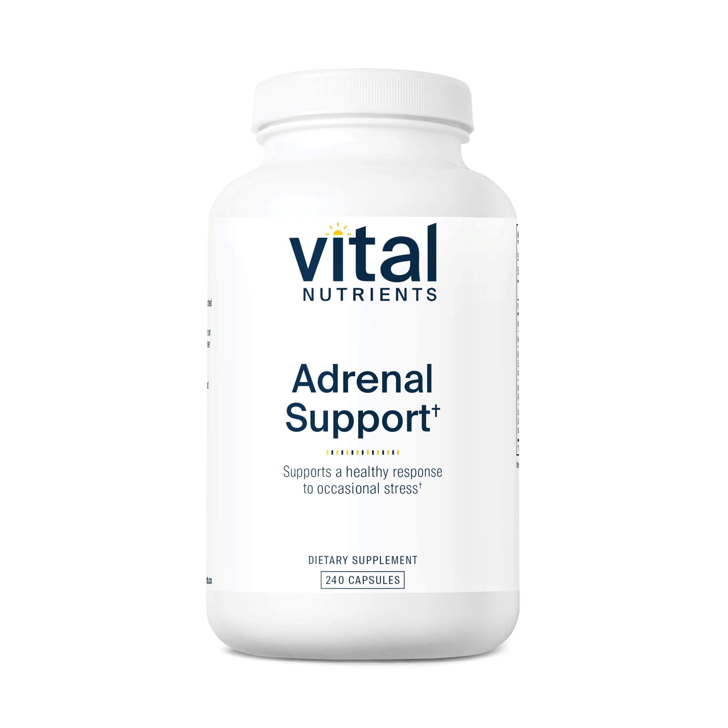 Vital Nutrients Adrenal Support bottle with compact capsules for daily stress support
