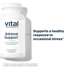Vital Nutrients Adrenal Support capsules close-up, easy-to-swallow form for daily use