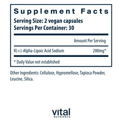 Vital Nutrients ALA capsules close-up highlights the vegan formula