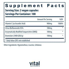 Vital Nutrients Aller-C bottle back highlights allergen-free formula and key ingredients