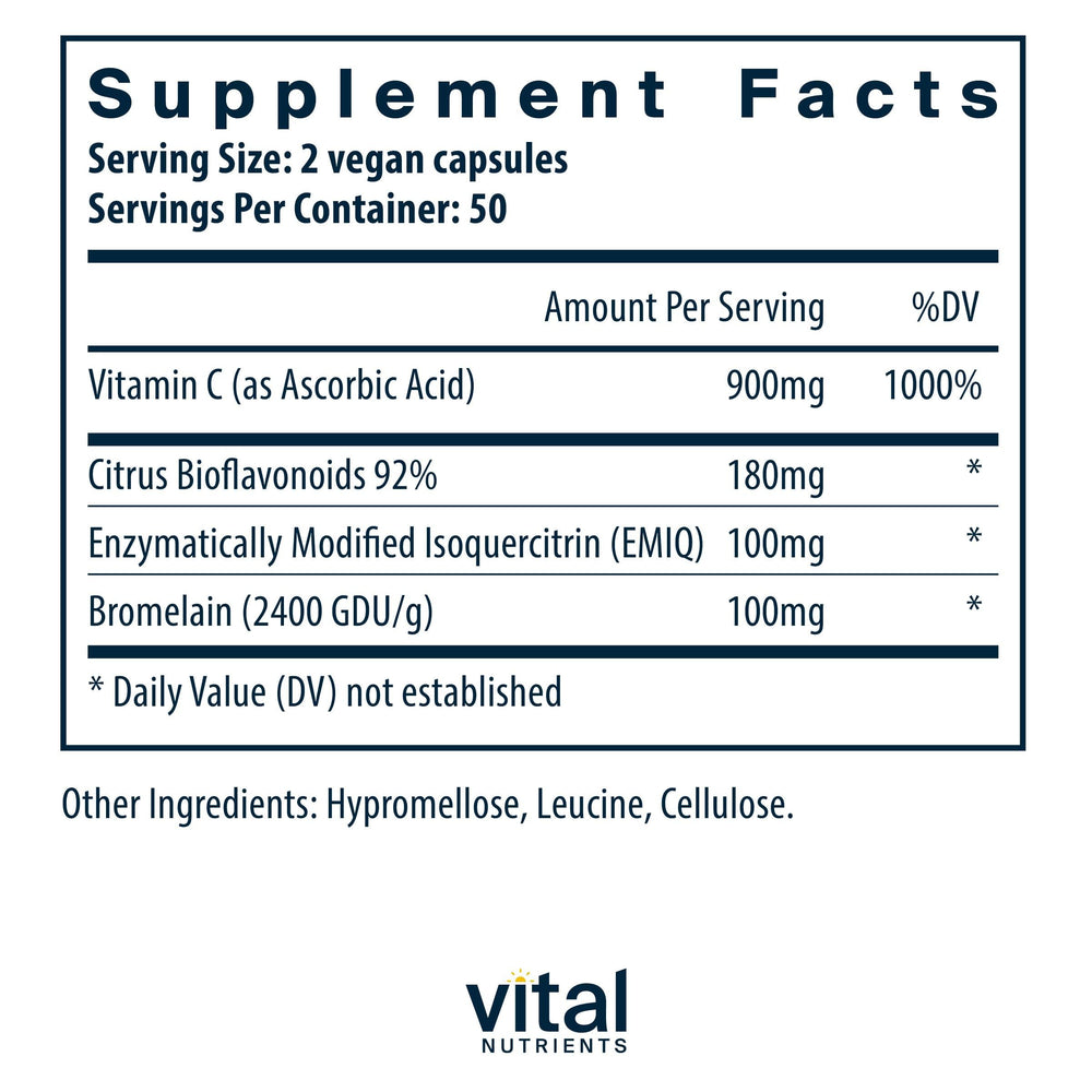 Vital Nutrients Aller-C capsules closeup illustrating easy daily intake.