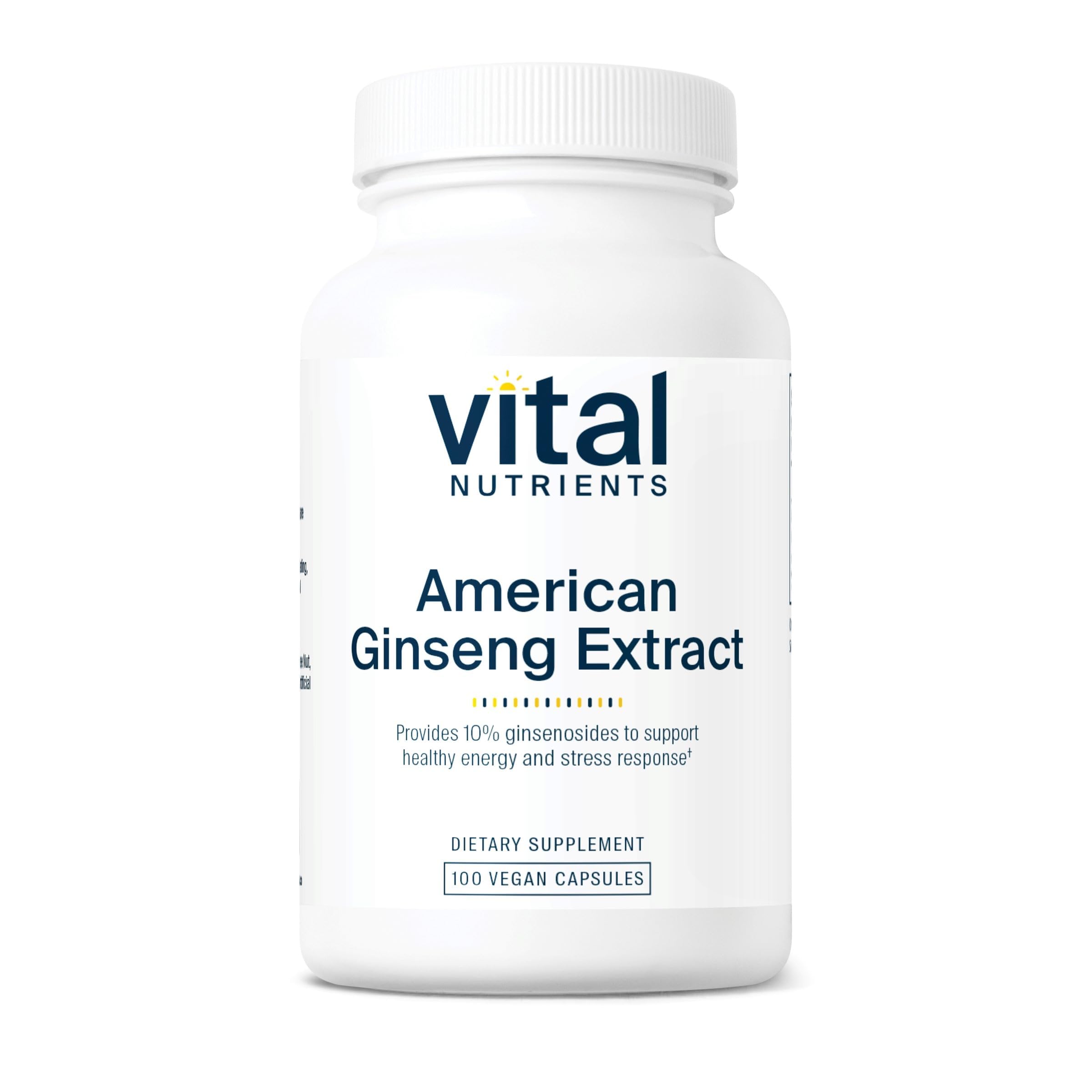 Vital Nutrients American Ginseng energy bottle closeup suggesting stamina support