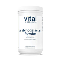 Vital Nutrients Arabinogalactan powder bottle close-up highlighting vegan fiber benefits