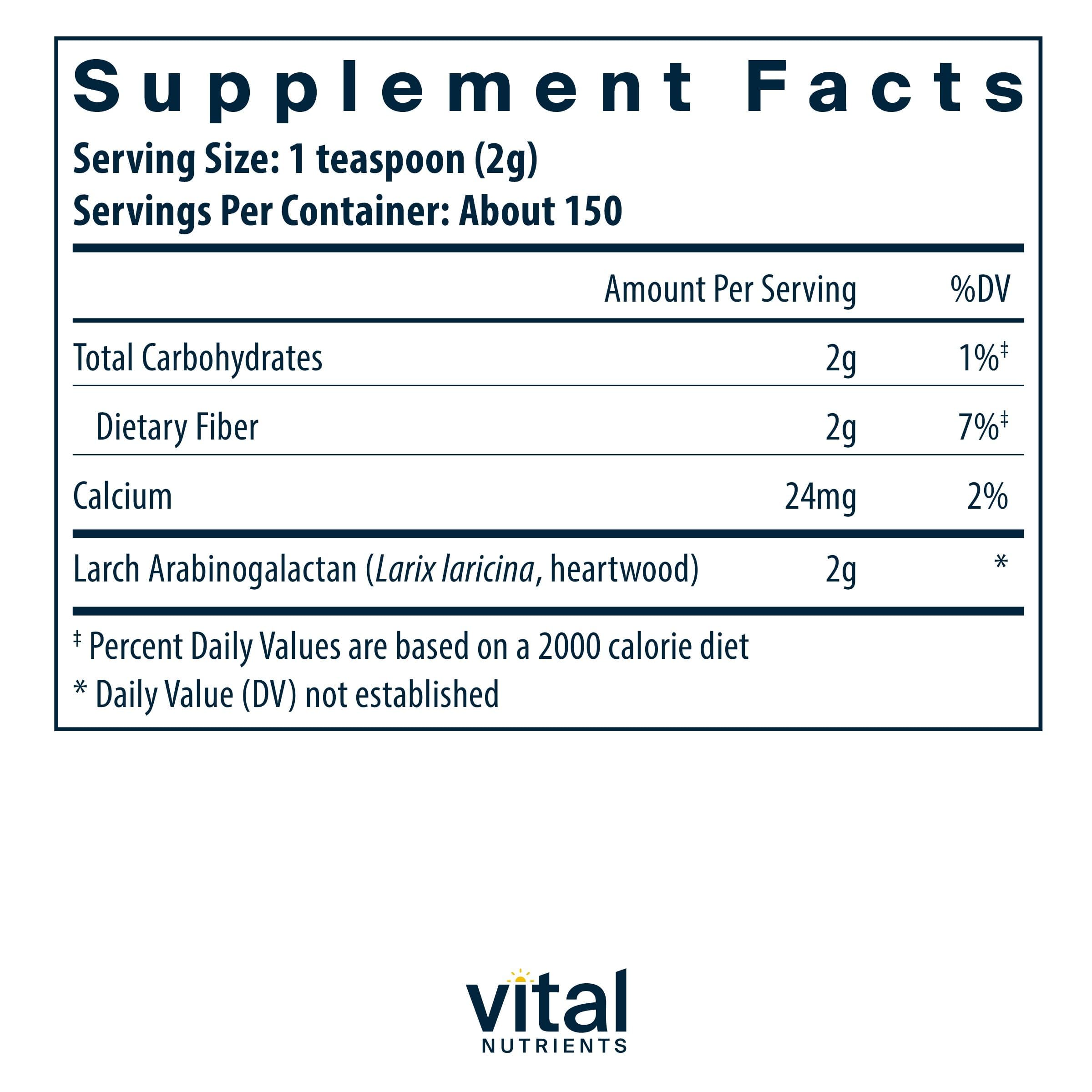 Vital Nutrients Arabinogalactan powder scoop on table for easy daily supplementation