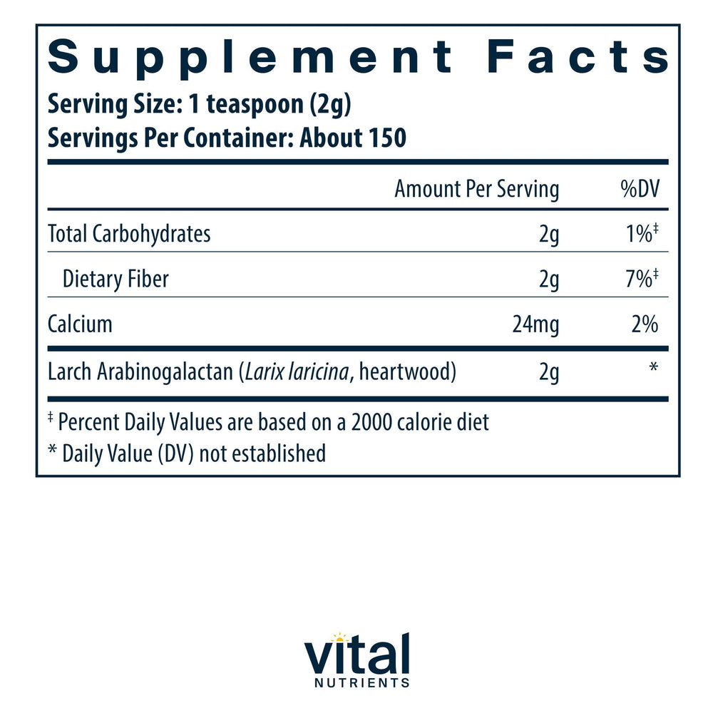 Vital Nutrients Arabinogalactan powder scoop on table for easy daily supplementation