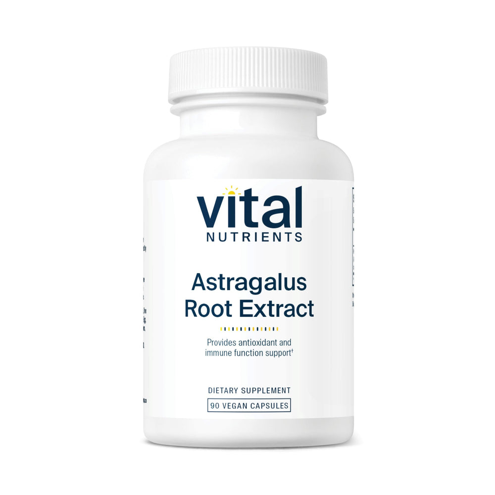 Vital Nutrients astragalus bottle with 90 vegan capsules for daily immune support.
