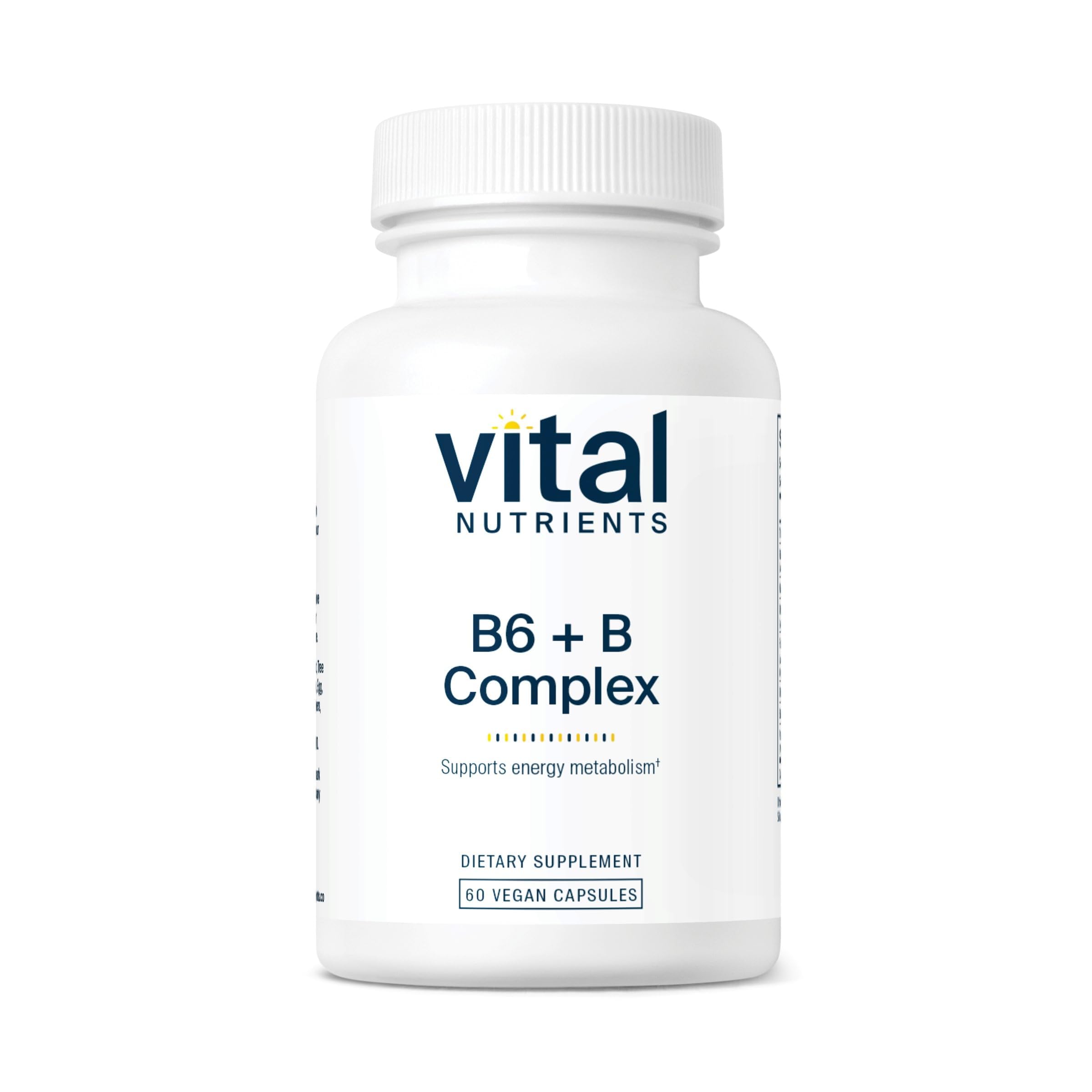 Vital Nutrients B6 + B Complex bottle cap highlights energy support and vegan formula