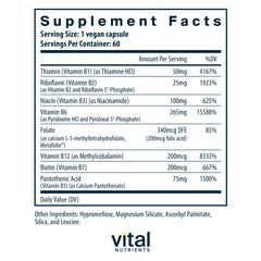 Vital Nutrients B6 + B Complex capsules on table suggest daily metabolism support