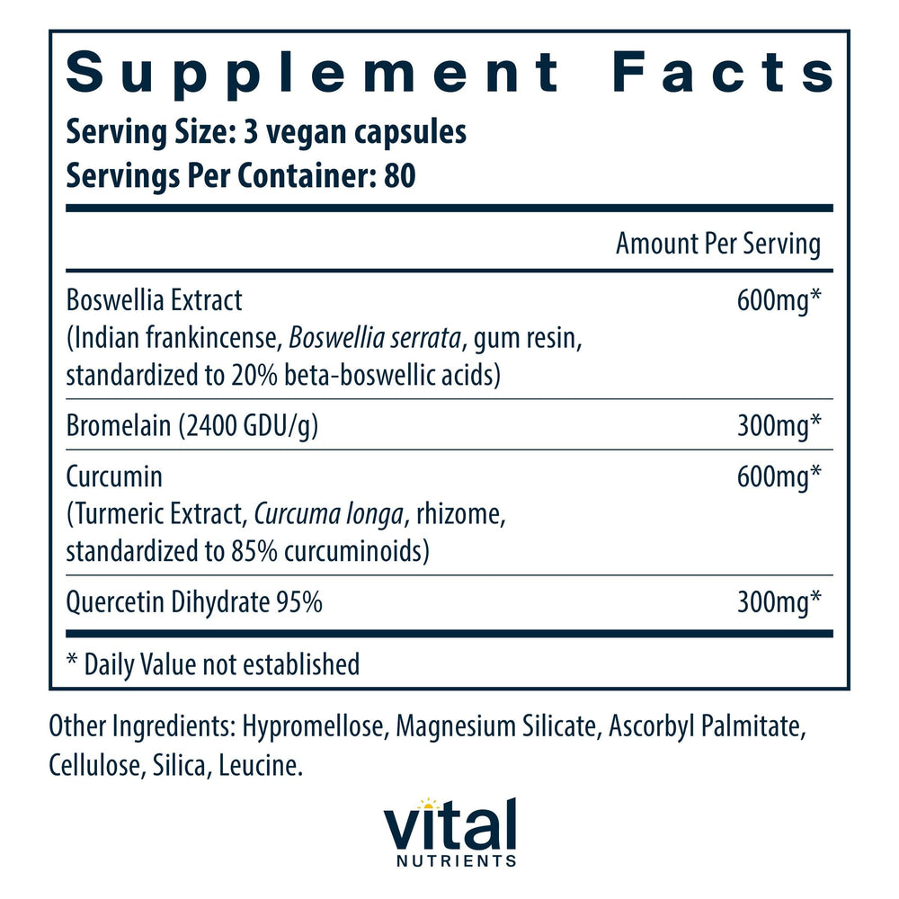 Vital Nutrients BCQ bottle back label highlighting vegan formula and ingredients.