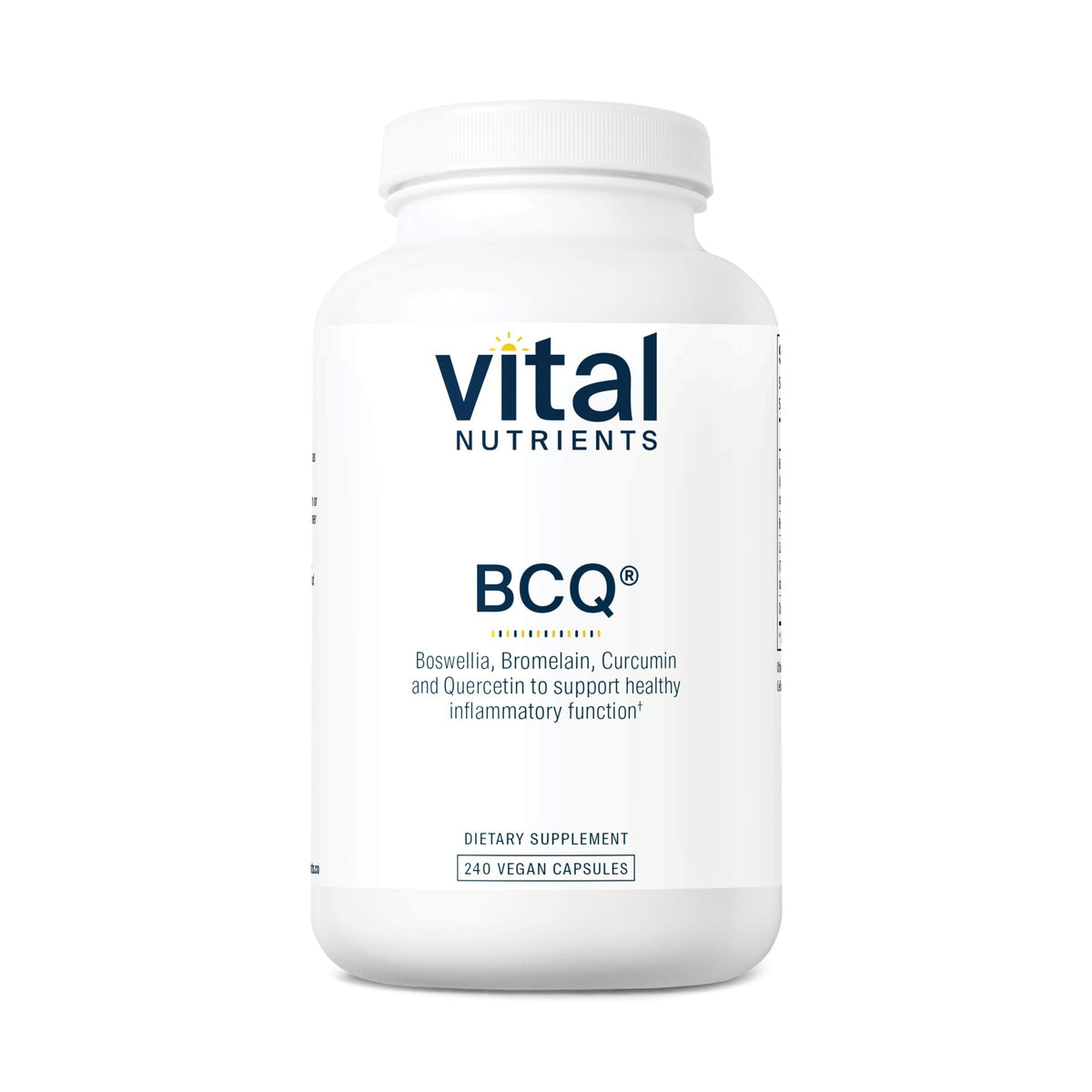 Vital Nutrients BCQ bottle front, supports joint comfort and daily wellness.