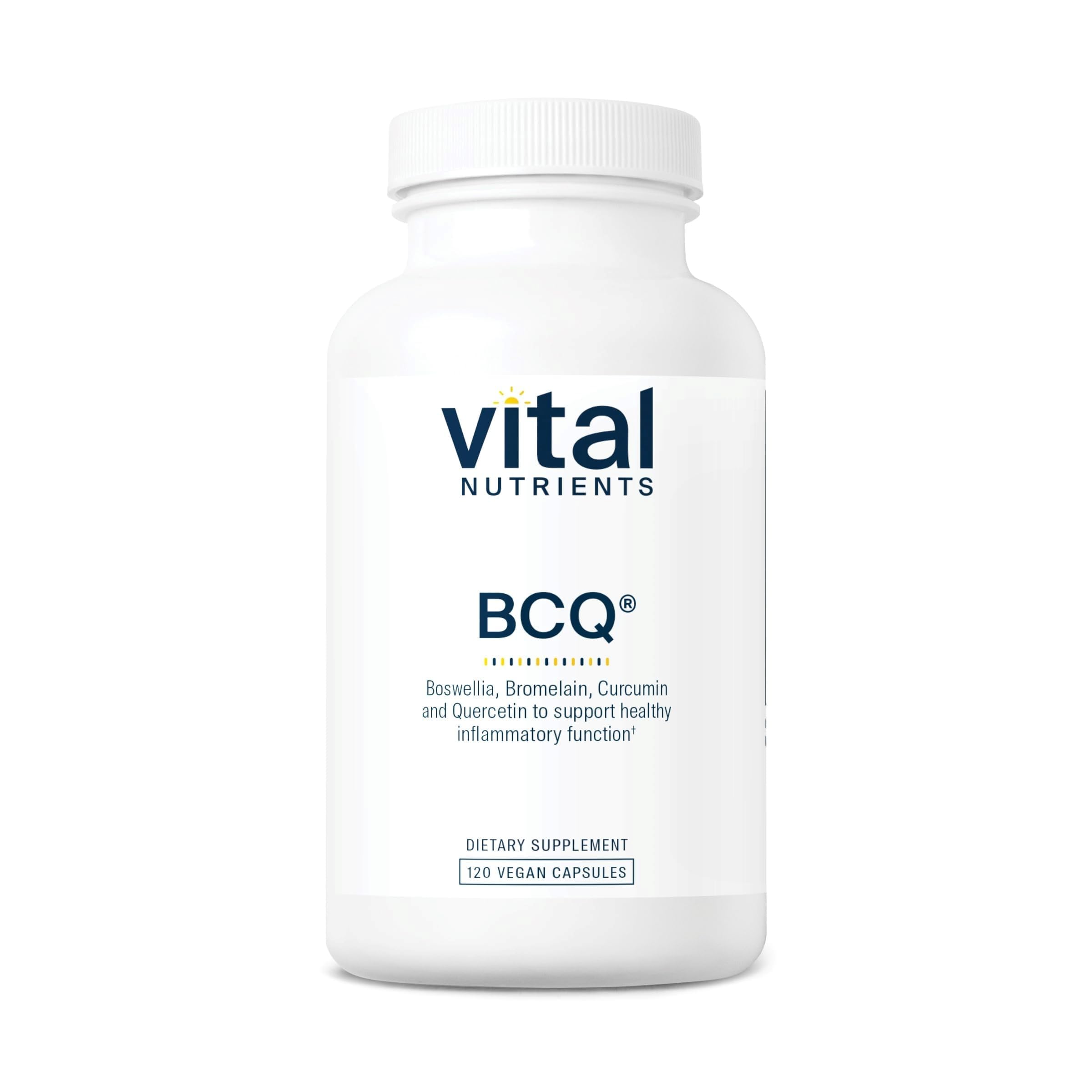 Vital Nutrients BCQ bottle pour demonstrates vegan joint support formula.