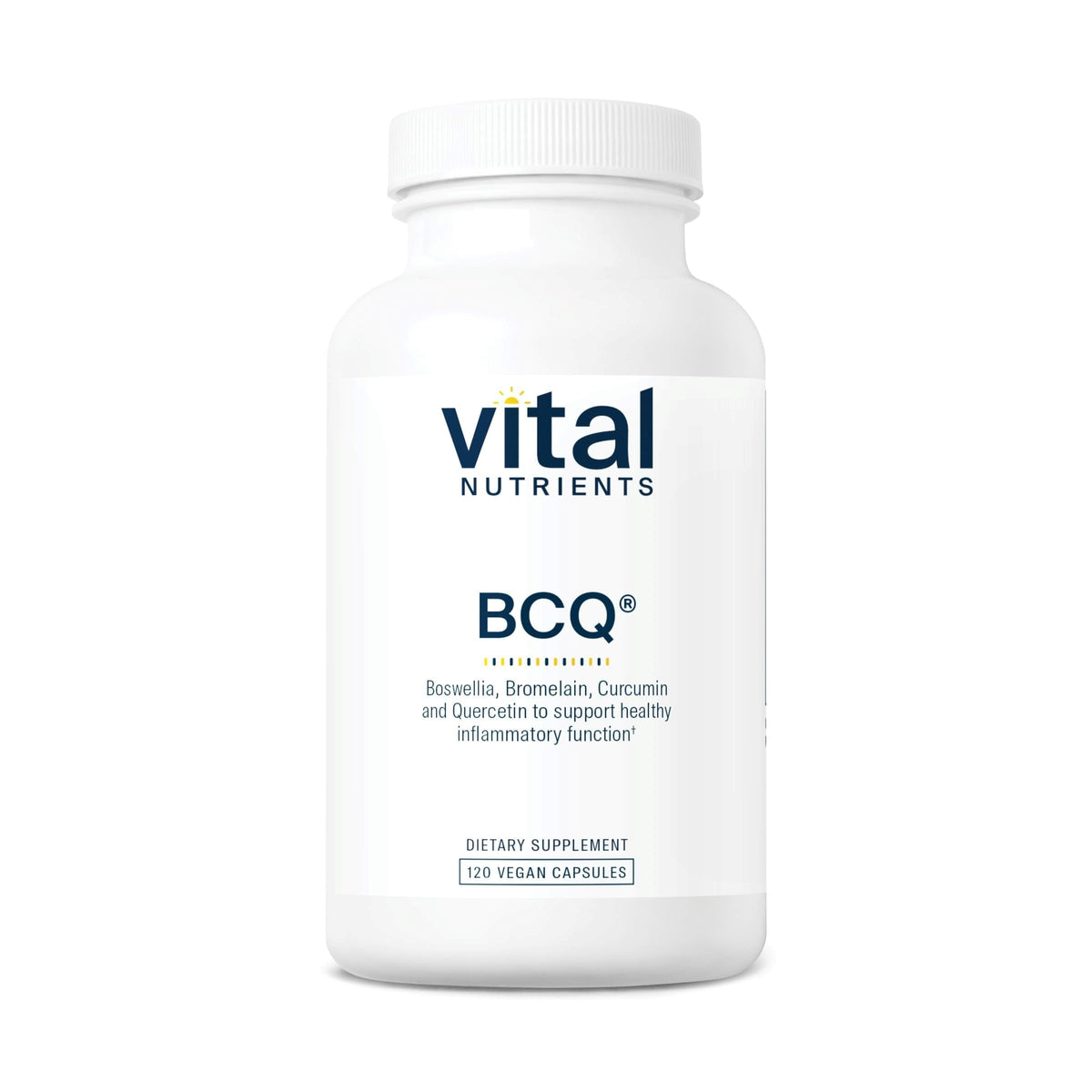 Vital Nutrients BCQ bottle pour demonstrates vegan joint support formula.
