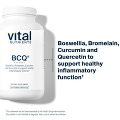 Vital Nutrients BCQ capsules close-up, vegan blend for joint and digestion support.