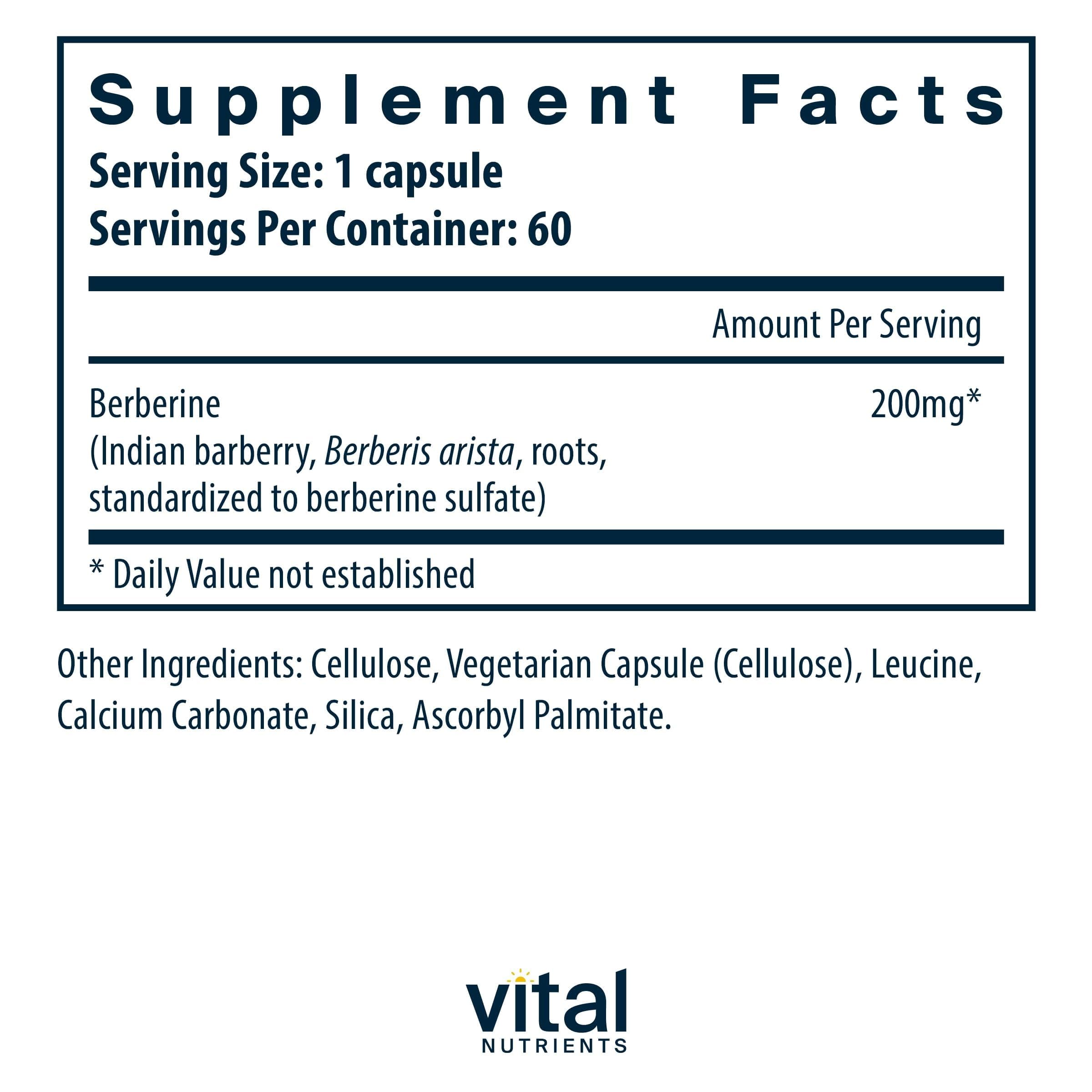 Vital Nutrients Berberine bottle cap with vegan capsules for easy dosing