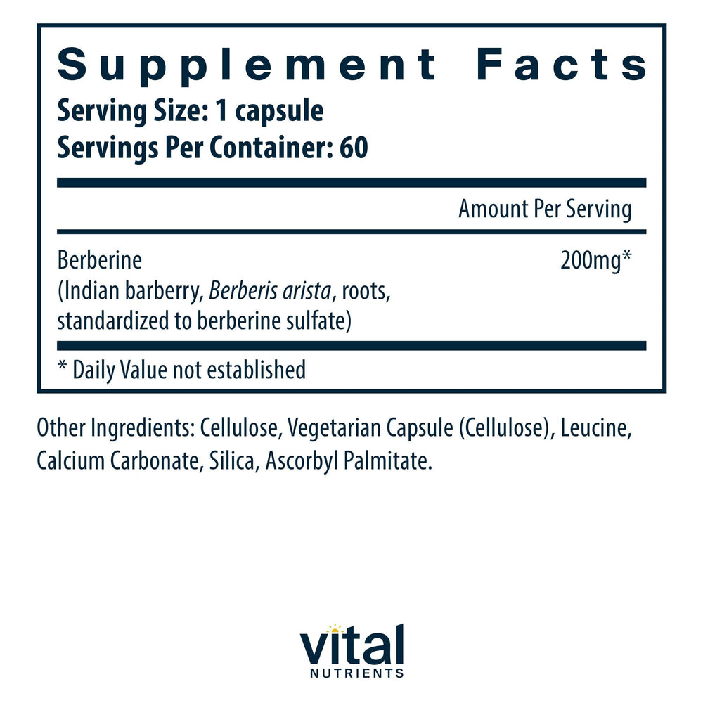 Vital Nutrients Berberine bottle cap with vegan capsules for easy dosing