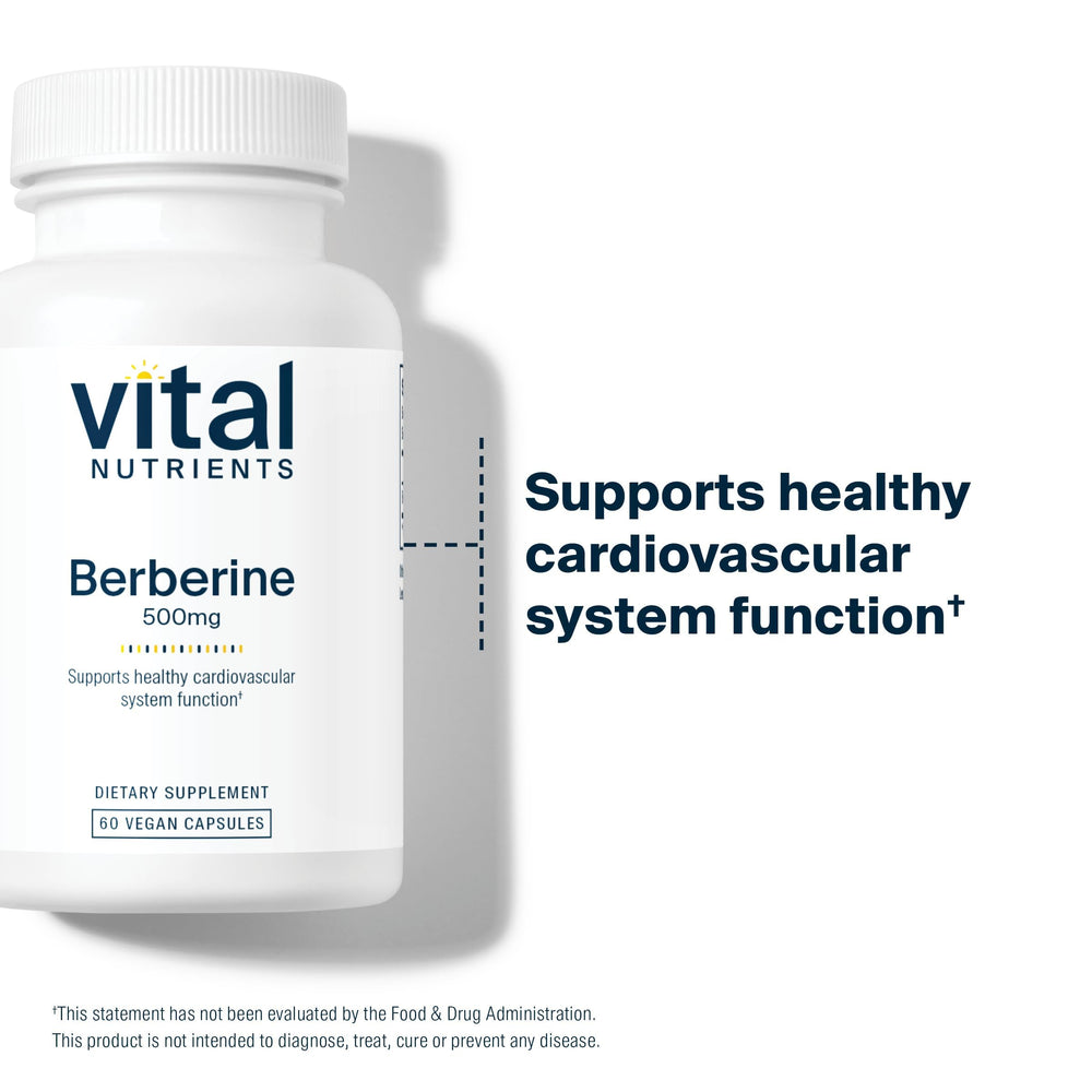 Vital Nutrients Berberine vegan formula close-up showcasing allergen-free ingredients.