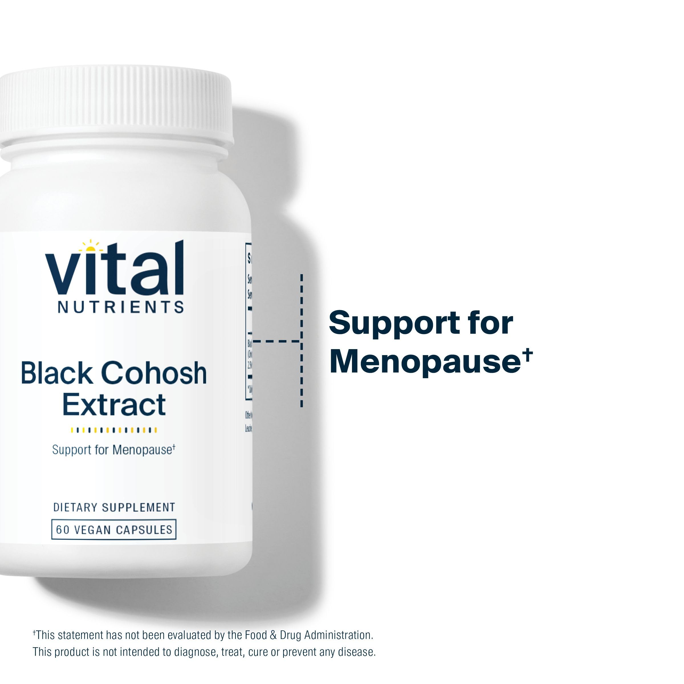Vital Nutrients glass bottle image conveys premium menopause support capsules.
