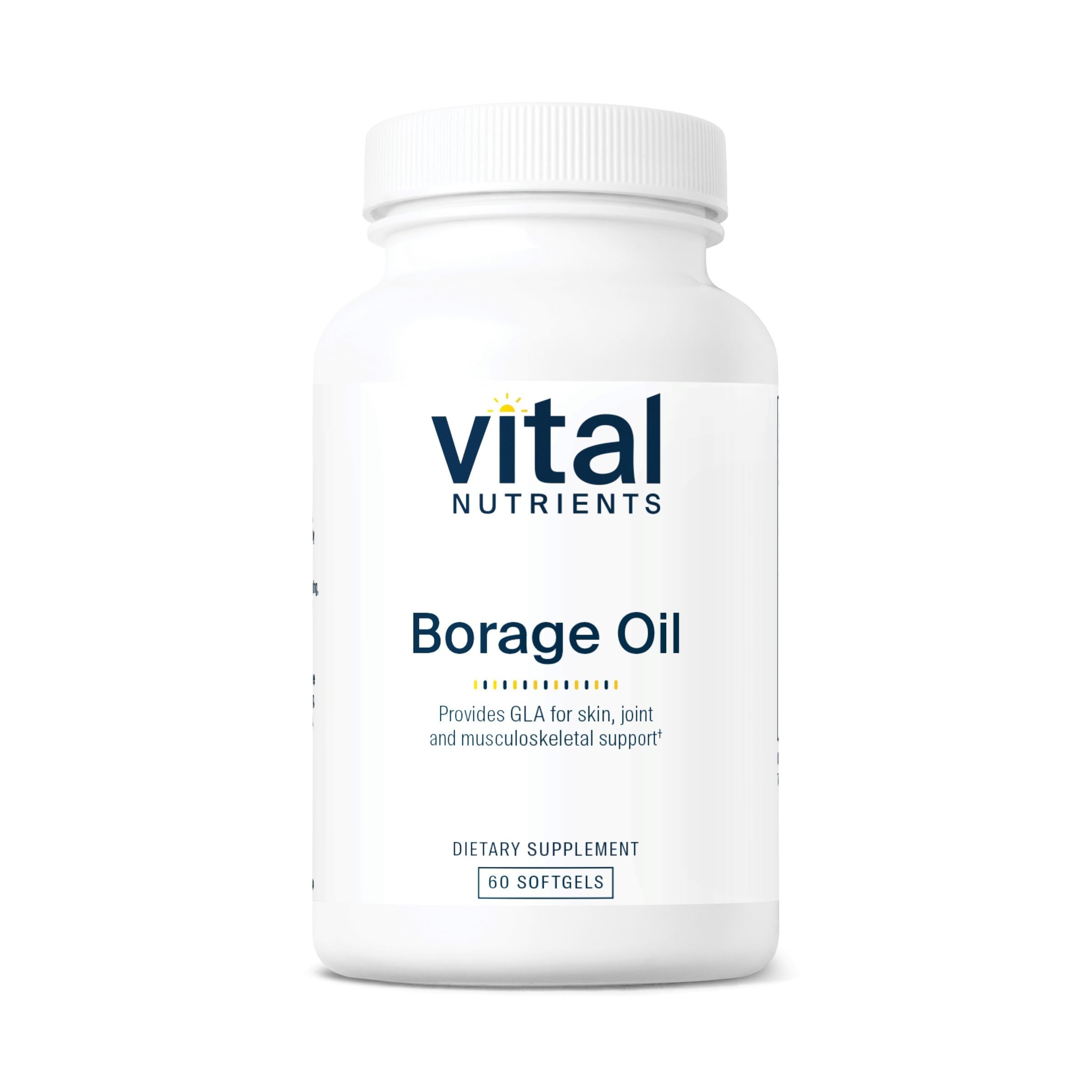 Vital Nutrients Borage Oil 1000mg bottle with skin-supporting GLA capsules