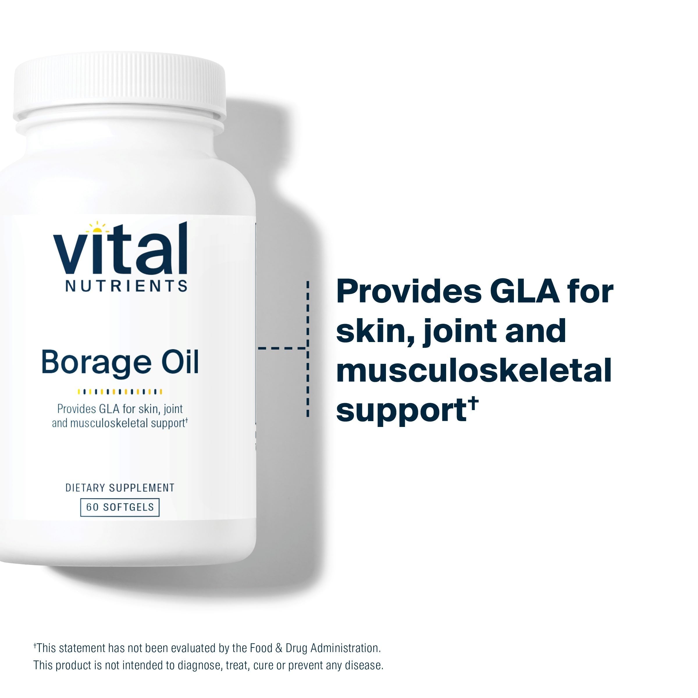 Vital Nutrients Borage Oil label close-up highlighting gluten-free and Non-GMO formula
