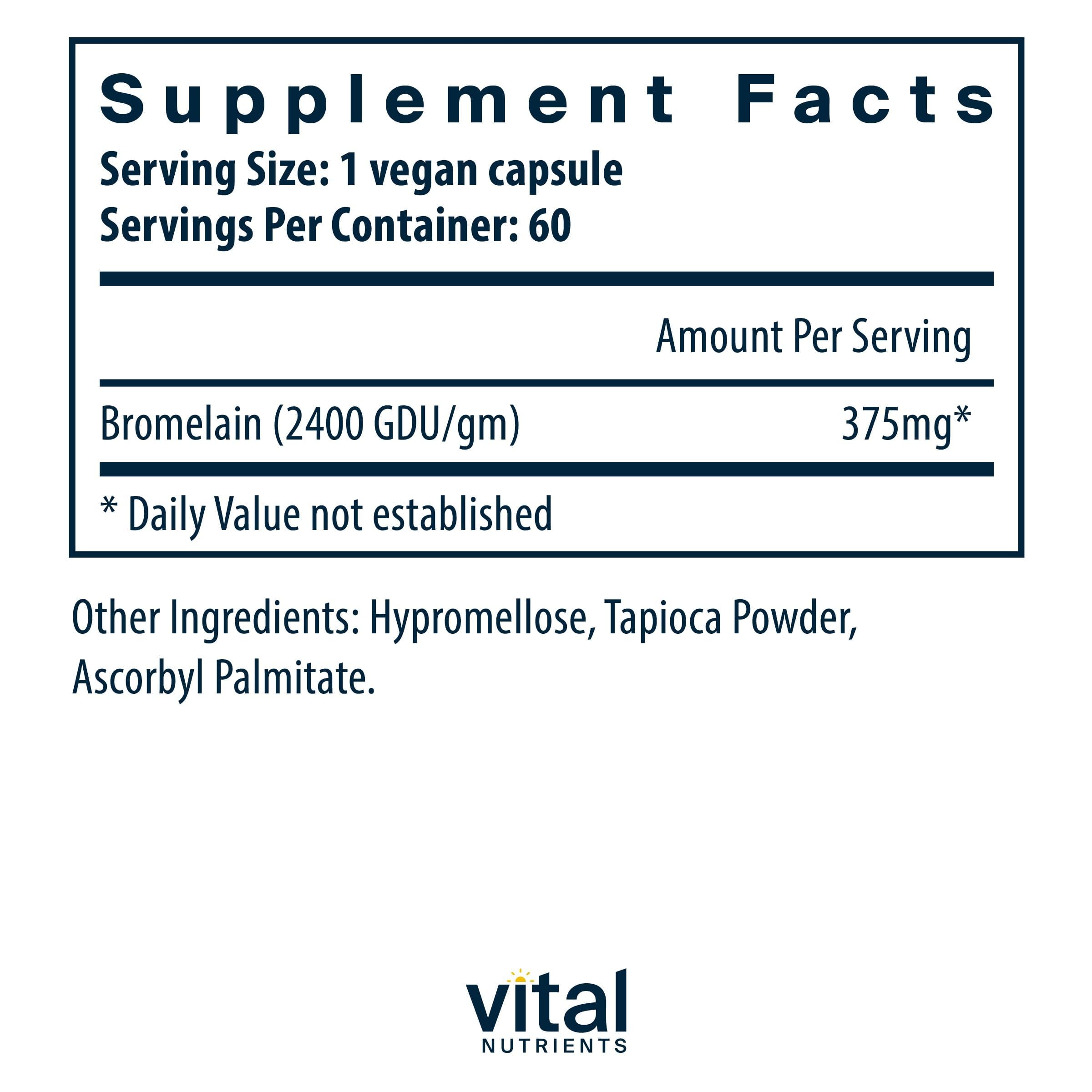 Vital Nutrients Bromelain 2400 GDU capsules: convenient daily enzyme support for meals
